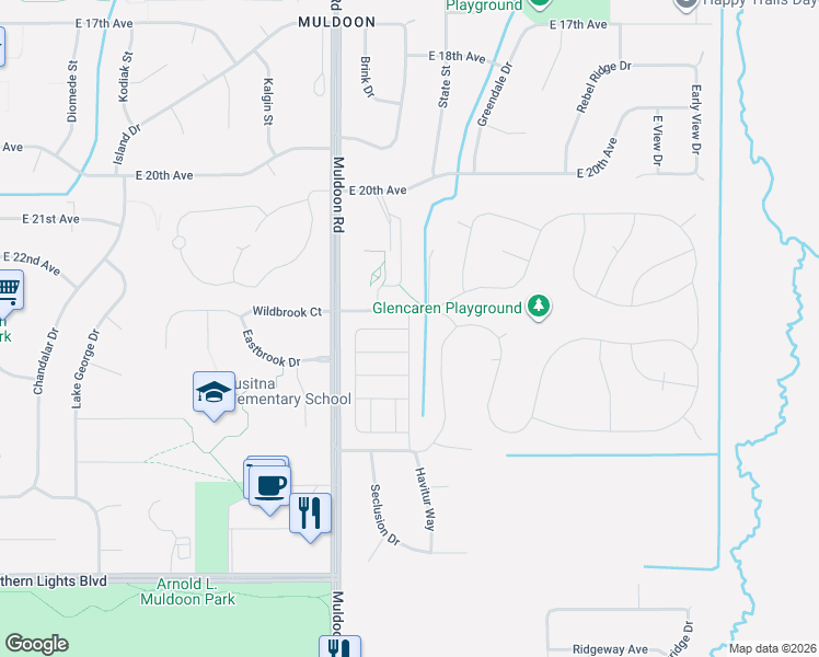 map of restaurants, bars, coffee shops, grocery stores, and more near 547 Pop Carey Drive in Anchorage
