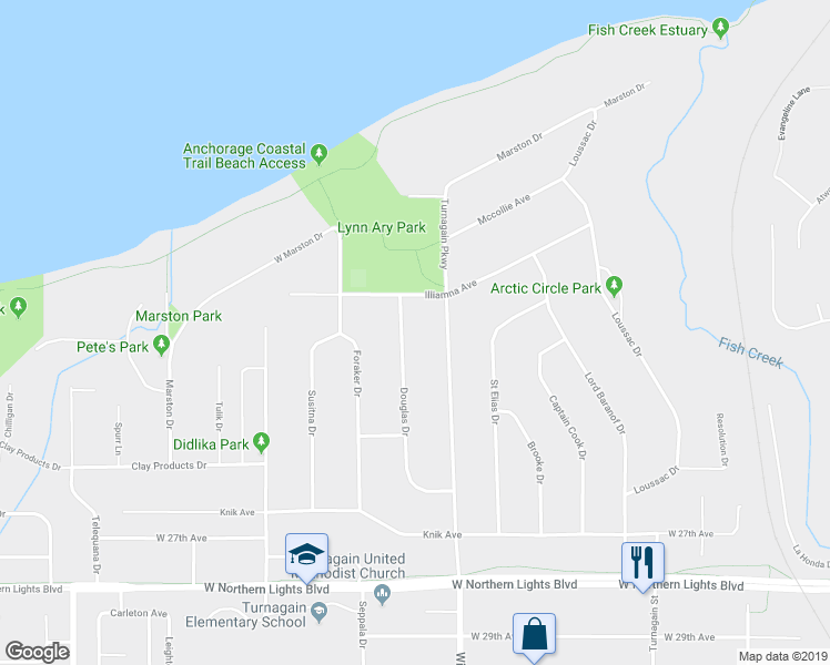 map of restaurants, bars, coffee shops, grocery stores, and more near 2207 Douglas Dr in Anchorage
