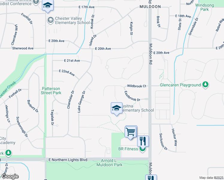 map of restaurants, bars, coffee shops, grocery stores, and more near 2310 Heatherbrook Circle in Anchorage
