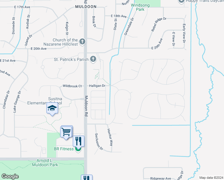 map of restaurants, bars, coffee shops, grocery stores, and more near 547 Pop Carey Drive in Anchorage