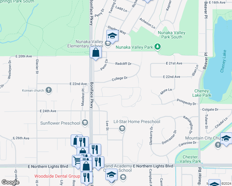 map of restaurants, bars, coffee shops, grocery stores, and more near 5808 Sapphire Loop in Anchorage