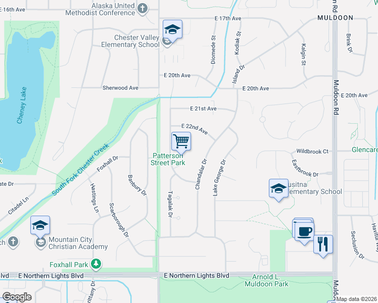 map of restaurants, bars, coffee shops, grocery stores, and more near 7211 Akutan Circle in Anchorage