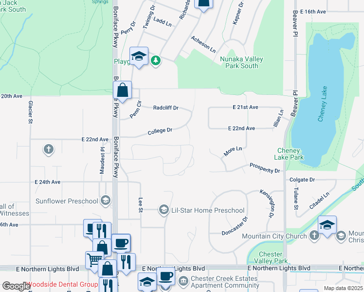 map of restaurants, bars, coffee shops, grocery stores, and more near 5660 Sapphire Loop in Anchorage