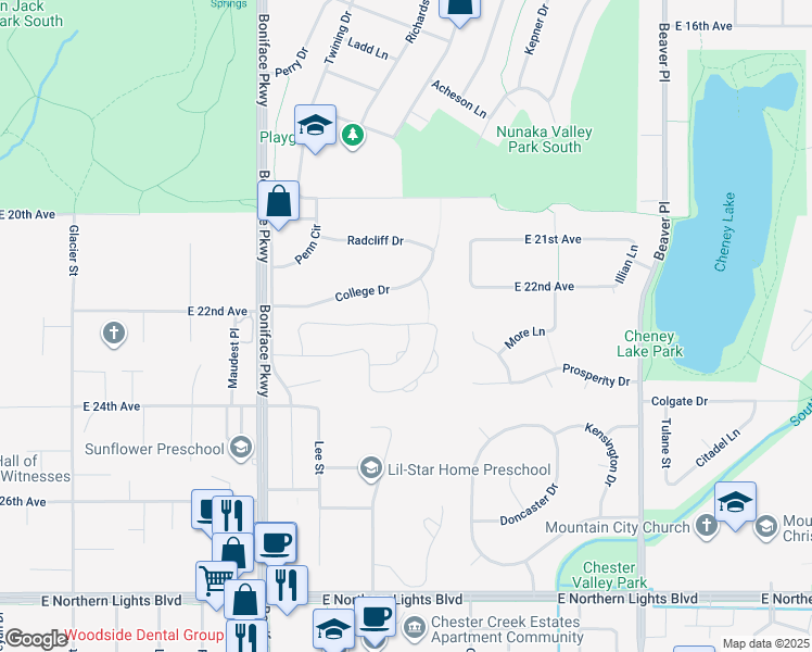 map of restaurants, bars, coffee shops, grocery stores, and more near 5660 Sapphire Loop in Anchorage