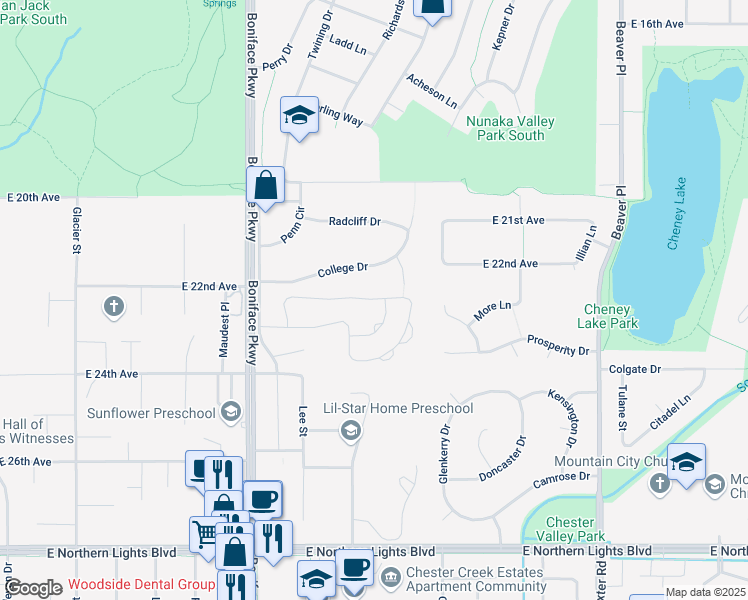 map of restaurants, bars, coffee shops, grocery stores, and more near 2244 Jasper Lane in Anchorage