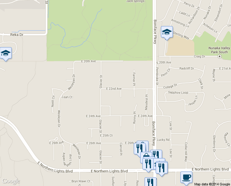 map of restaurants, bars, coffee shops, grocery stores, and more near 5144 East 22nd Avenue in Anchorage