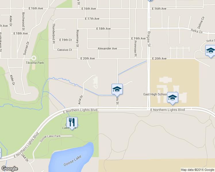 map of restaurants, bars, coffee shops, grocery stores, and more near 2220 Nichols Street in Anchorage