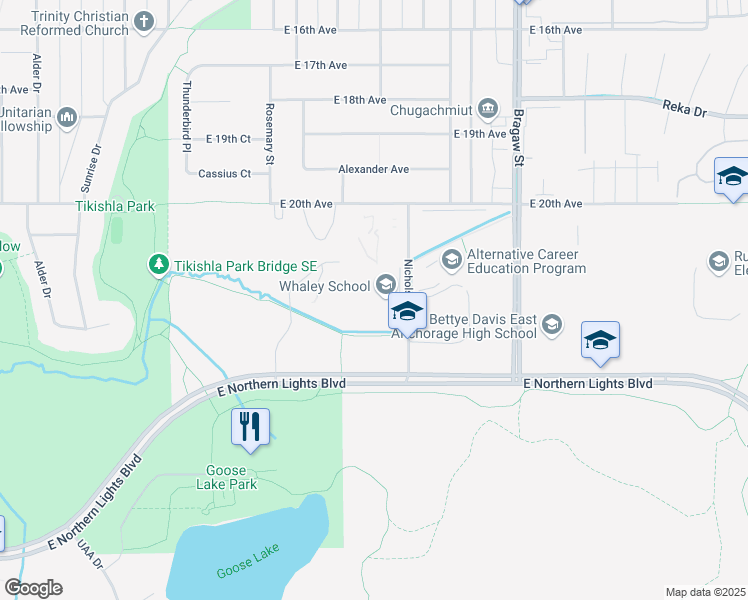 map of restaurants, bars, coffee shops, grocery stores, and more near 2220 Nichols Street in Anchorage
