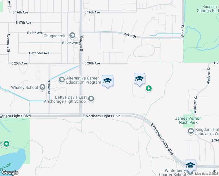 map of restaurants, bars, coffee shops, grocery stores, and more near 4025 East Northern Lights Boulevard in Anchorage