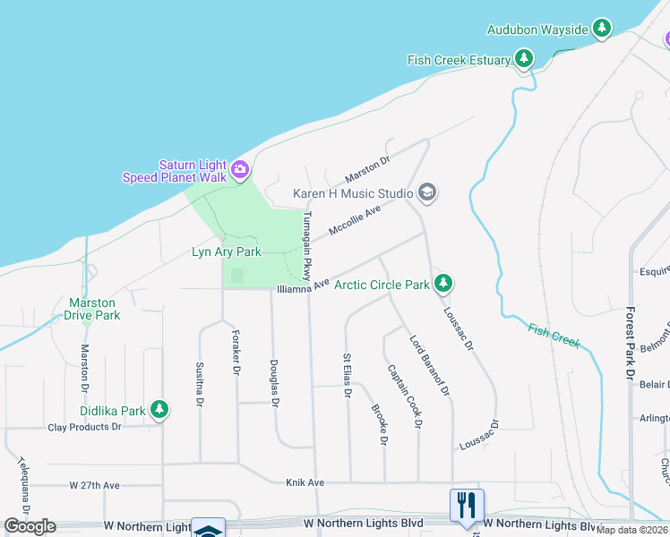 map of restaurants, bars, coffee shops, grocery stores, and more near 2825 Illiamna Avenue in Anchorage