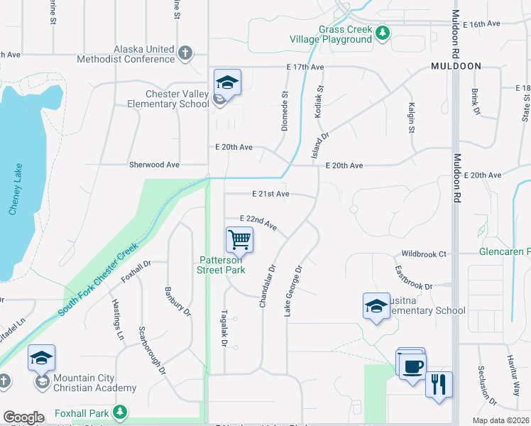 map of restaurants, bars, coffee shops, grocery stores, and more near 7251 E 22nd Ave in Anchorage