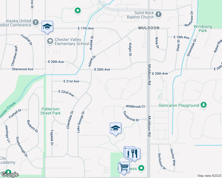 map of restaurants, bars, coffee shops, grocery stores, and more near 2030 Muldoon Road in Anchorage