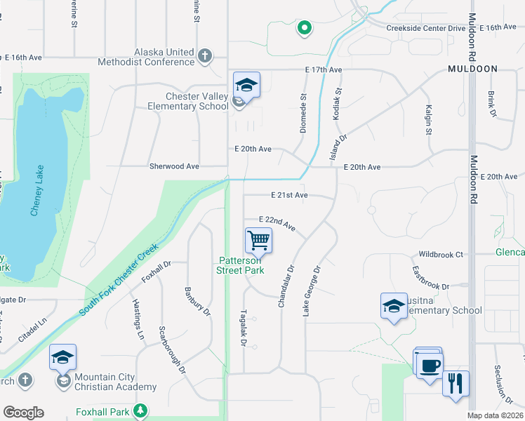 map of restaurants, bars, coffee shops, grocery stores, and more near 7211 East 22nd Avenue in Anchorage