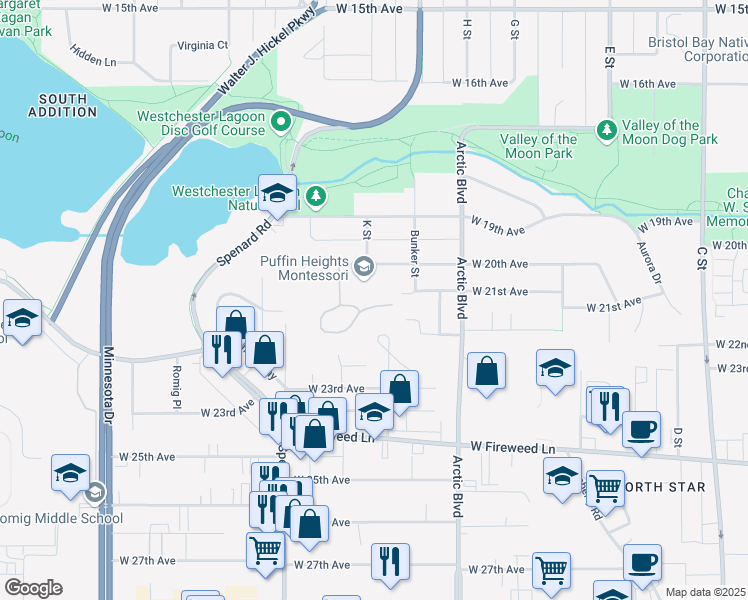 map of restaurants, bars, coffee shops, grocery stores, and more near 1013 Potlatch Circle in Anchorage