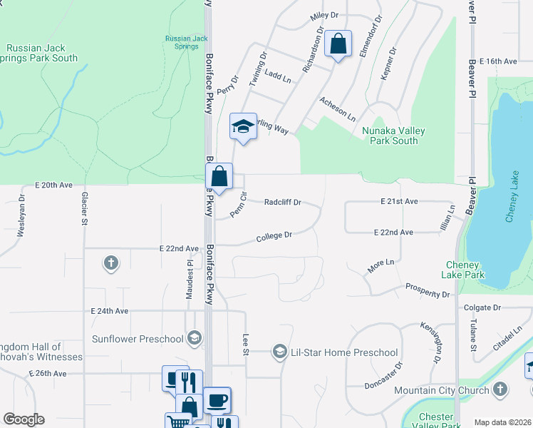 map of restaurants, bars, coffee shops, grocery stores, and more near 5631 College Drive in Anchorage