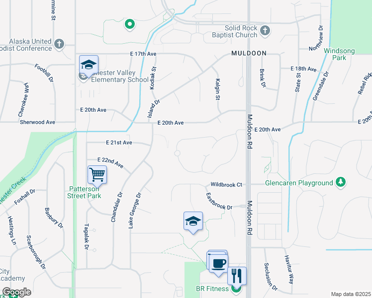 map of restaurants, bars, coffee shops, grocery stores, and more near 2030 Muldoon Road in Anchorage