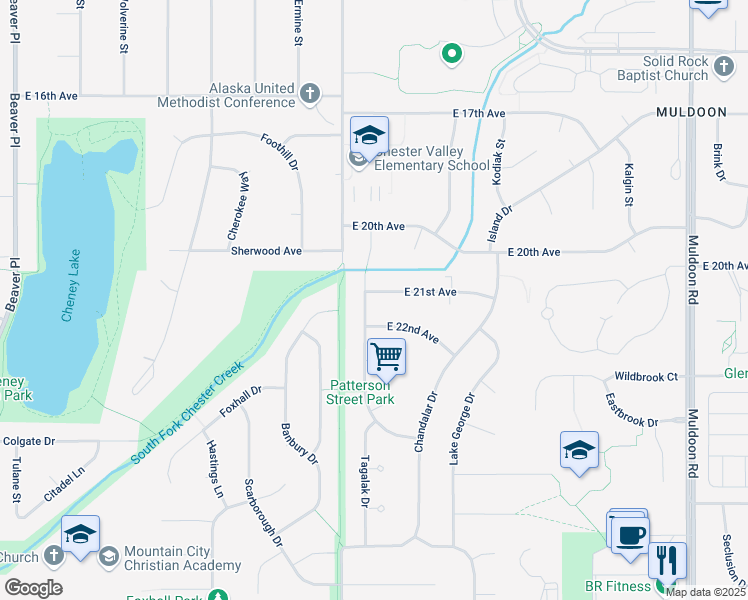 map of restaurants, bars, coffee shops, grocery stores, and more near 7211 East 22nd Avenue in Anchorage