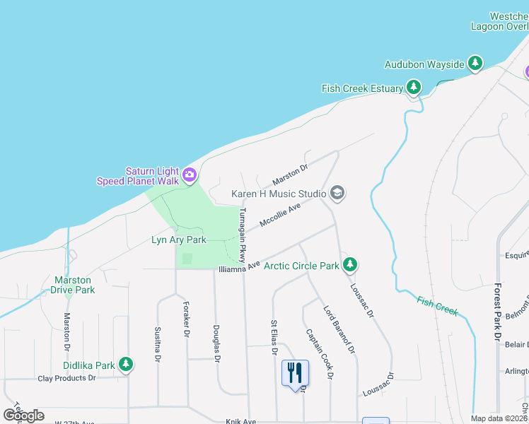 map of restaurants, bars, coffee shops, grocery stores, and more near 2934 Marston Drive in Anchorage