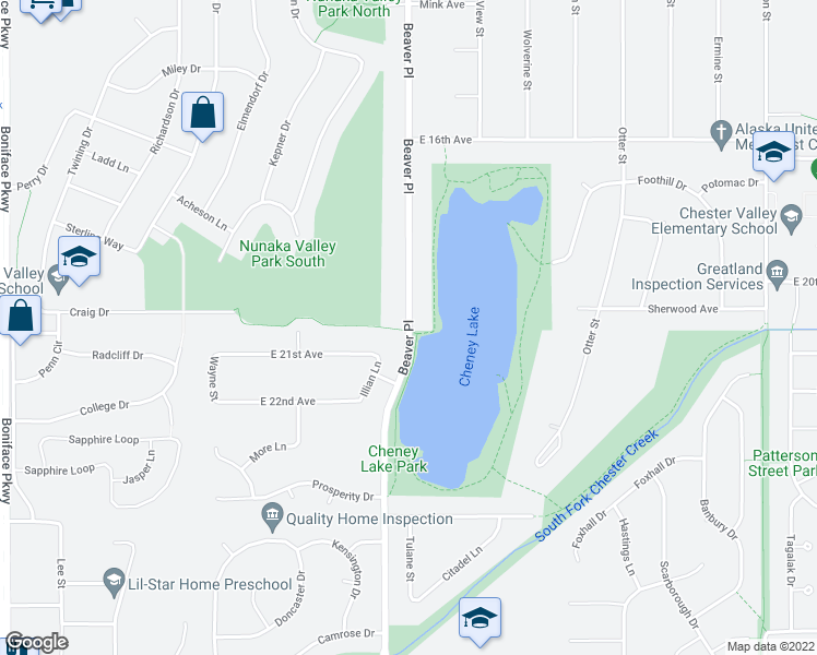 map of restaurants, bars, coffee shops, grocery stores, and more near 1934 Beaver Place in Anchorage