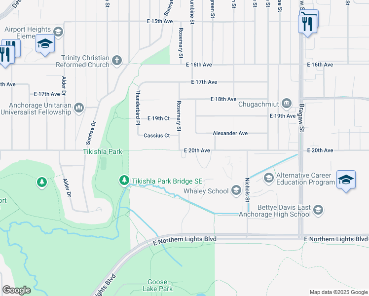 map of restaurants, bars, coffee shops, grocery stores, and more near 1945 Rosemary Street in Anchorage