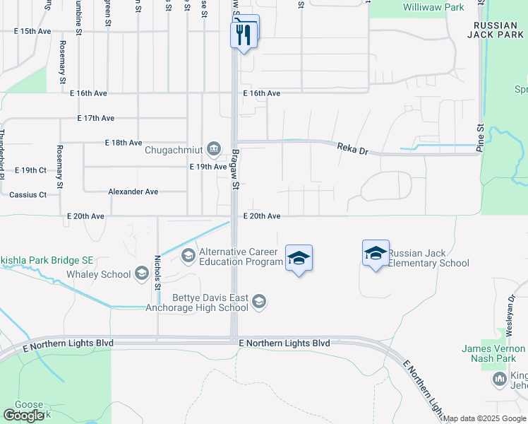map of restaurants, bars, coffee shops, grocery stores, and more near 4057 East 20th Avenue in Anchorage