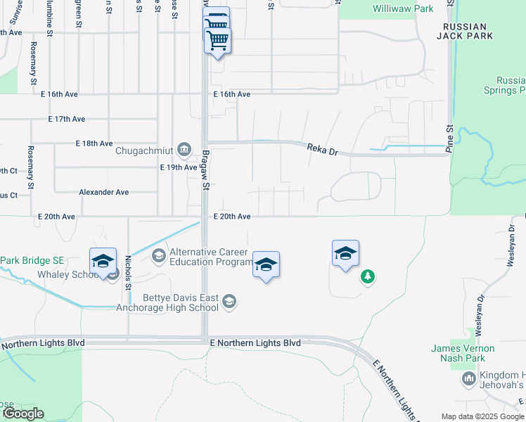 map of restaurants, bars, coffee shops, grocery stores, and more near 4045 East 20th Avenue in Anchorage