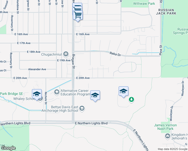 map of restaurants, bars, coffee shops, grocery stores, and more near 4045 East 20th Avenue in Anchorage