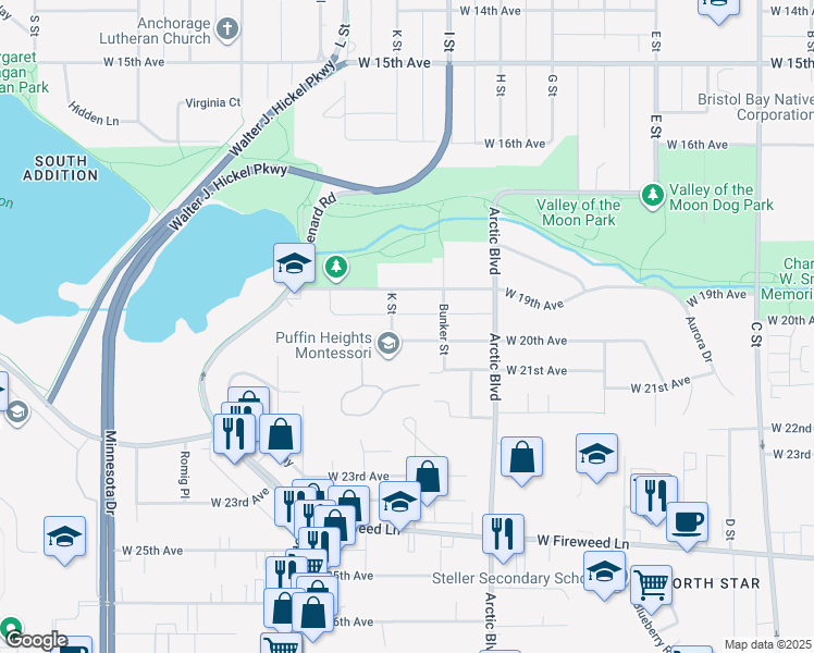 map of restaurants, bars, coffee shops, grocery stores, and more near 924 West 19th Avenue in Anchorage