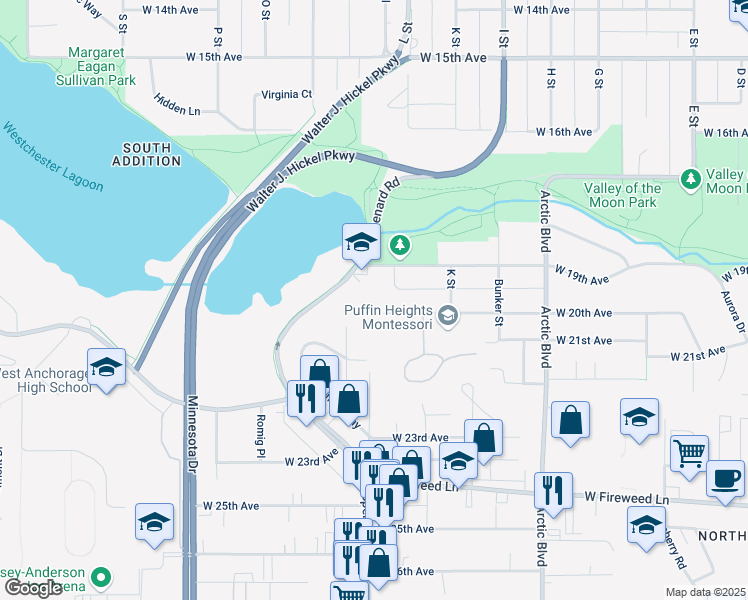 map of restaurants, bars, coffee shops, grocery stores, and more near 1923 Switzerland Way in Anchorage