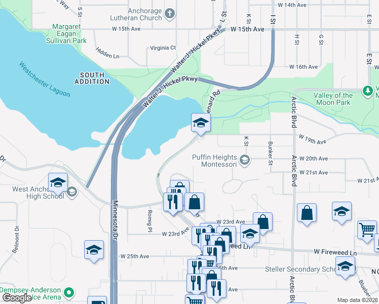 map of restaurants, bars, coffee shops, grocery stores, and more near 1925 Spenard Road in Anchorage