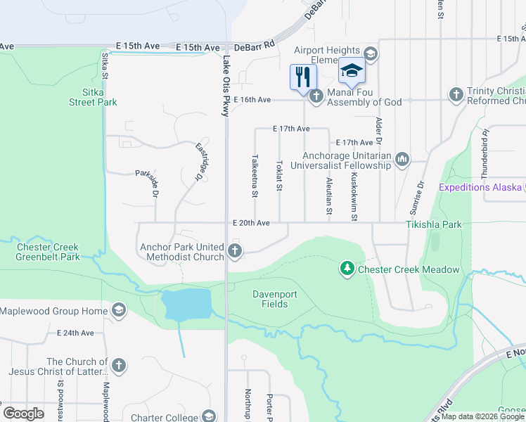 map of restaurants, bars, coffee shops, grocery stores, and more near 1911 Talkeetna Street in Anchorage