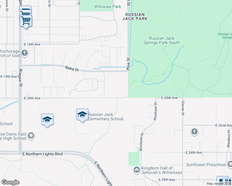 map of restaurants, bars, coffee shops, grocery stores, and more near 4650 Reka Drive in Anchorage