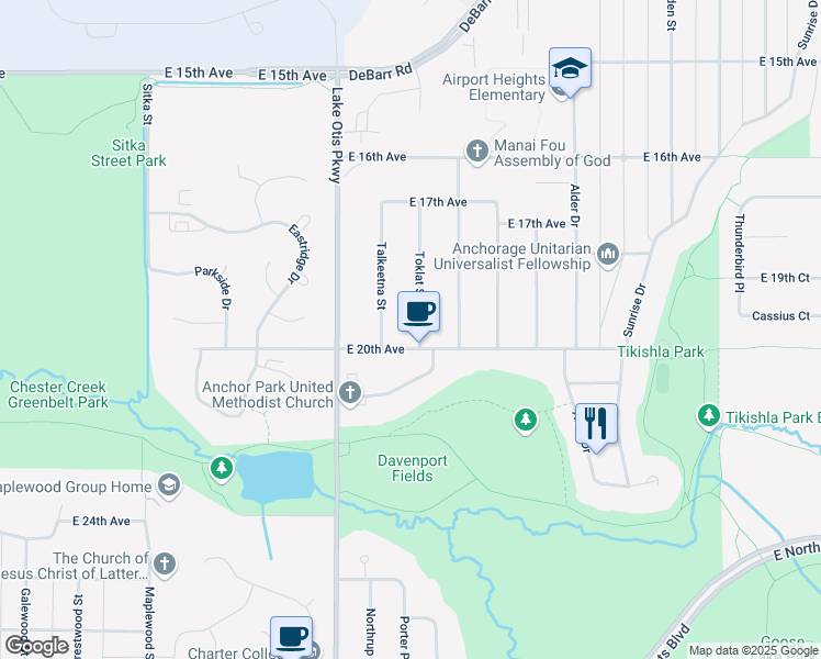 map of restaurants, bars, coffee shops, grocery stores, and more near 1922 Toklat Street in Anchorage