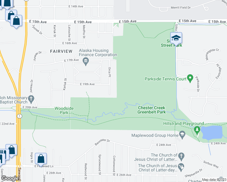 map of restaurants, bars, coffee shops, grocery stores, and more near 1921 Orca Pl in Anchorage