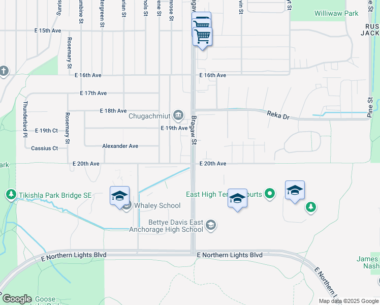 map of restaurants, bars, coffee shops, grocery stores, and more near 1950 Bragaw Square Place in Anchorage