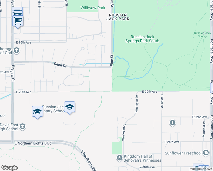 map of restaurants, bars, coffee shops, grocery stores, and more near 4670 Reka Drive in Anchorage