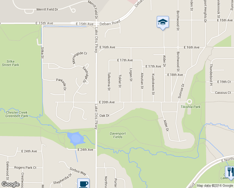 map of restaurants, bars, coffee shops, grocery stores, and more near 1912 Toklat Street in Anchorage