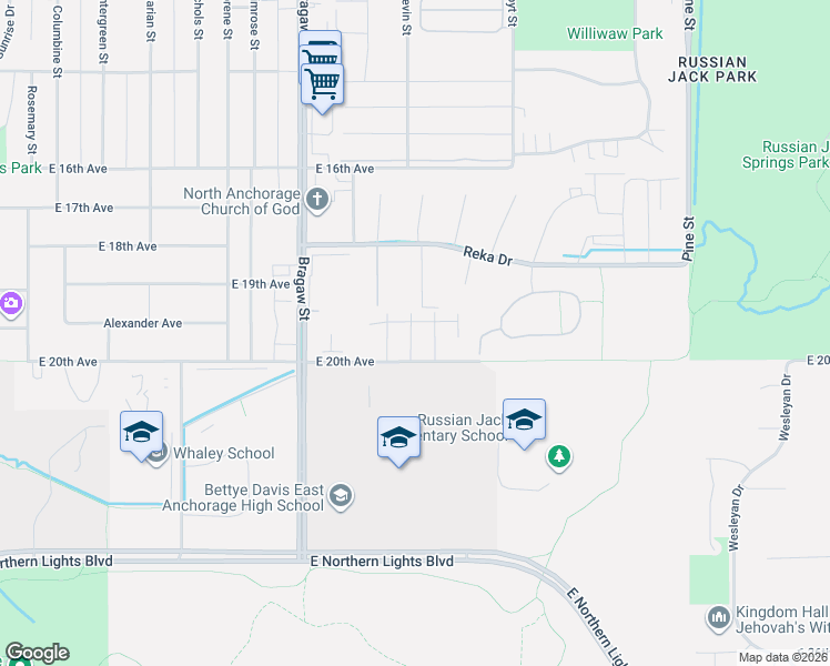 map of restaurants, bars, coffee shops, grocery stores, and more near 4081 East 20th Avenue in Anchorage