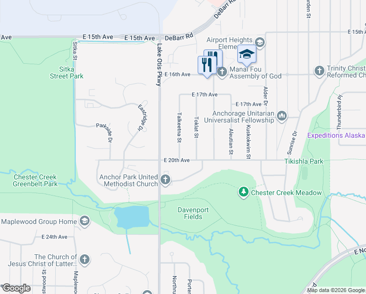 map of restaurants, bars, coffee shops, grocery stores, and more near 1911 Talkeetna Street in Anchorage