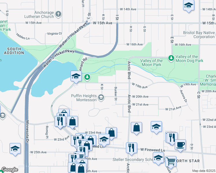 map of restaurants, bars, coffee shops, grocery stores, and more near 924 W 19th Ave in Anchorage