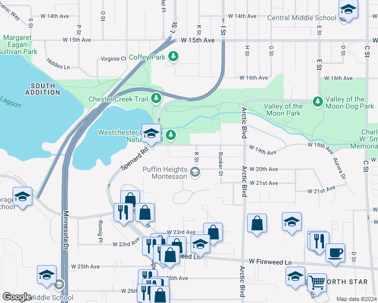 map of restaurants, bars, coffee shops, grocery stores, and more near 1010 W 19th Ave in Anchorage