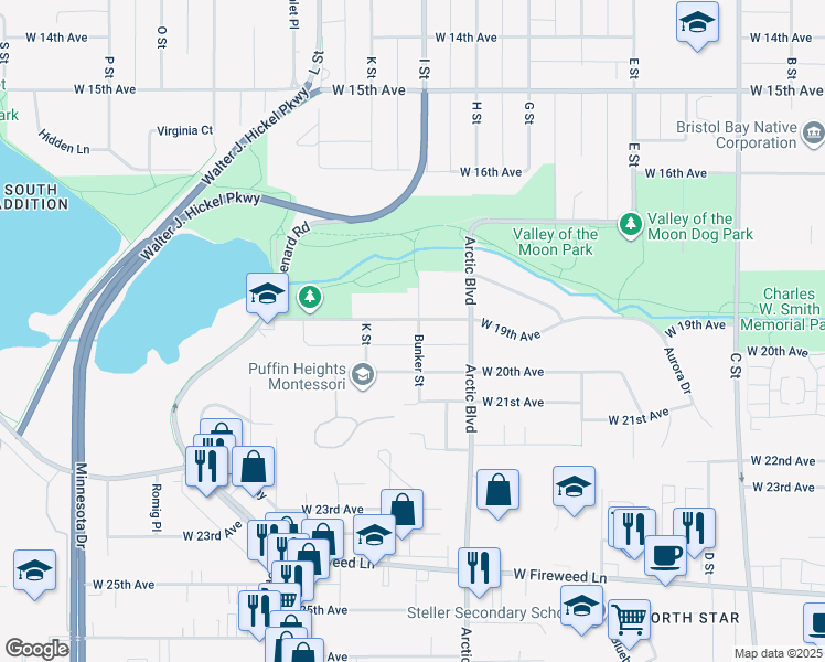 map of restaurants, bars, coffee shops, grocery stores, and more near 1903 Bunker Street in Anchorage