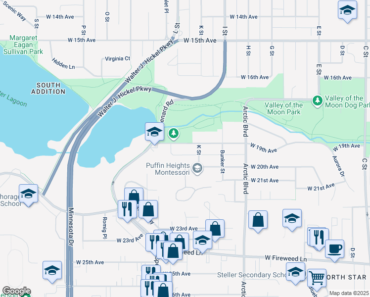 map of restaurants, bars, coffee shops, grocery stores, and more near 1010 West 19th Avenue in Anchorage