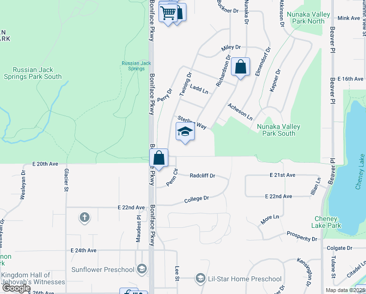 map of restaurants, bars, coffee shops, grocery stores, and more near 1905 Twining Drive in Anchorage