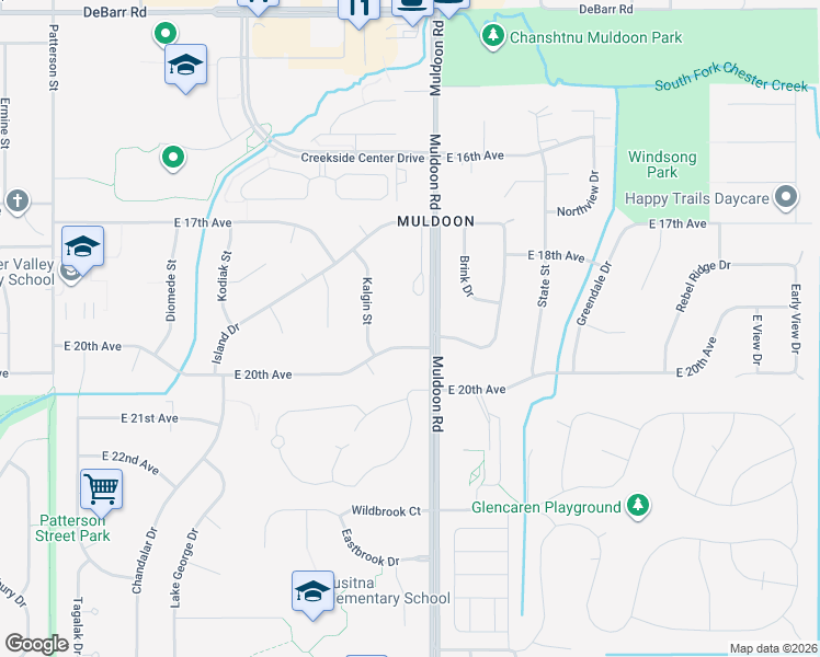 map of restaurants, bars, coffee shops, grocery stores, and more near 1750 Muldoon Circle in Anchorage