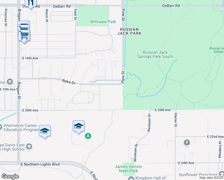 map of restaurants, bars, coffee shops, grocery stores, and more near 4630 Reka Drive in Anchorage