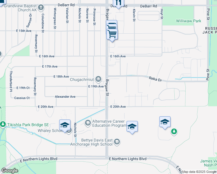 map of restaurants, bars, coffee shops, grocery stores, and more near 1815 Bragaw Street in Anchorage