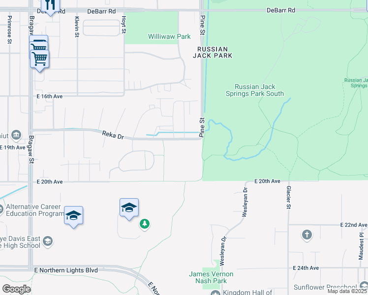 map of restaurants, bars, coffee shops, grocery stores, and more near 4620 Reka Drive in Anchorage