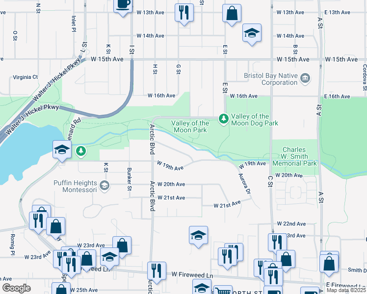 map of restaurants, bars, coffee shops, grocery stores, and more near 637 West 18th Avenue in Anchorage