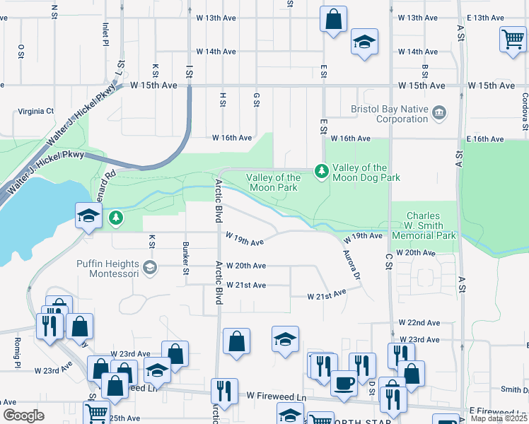 map of restaurants, bars, coffee shops, grocery stores, and more near 637 West 18th Avenue in Anchorage